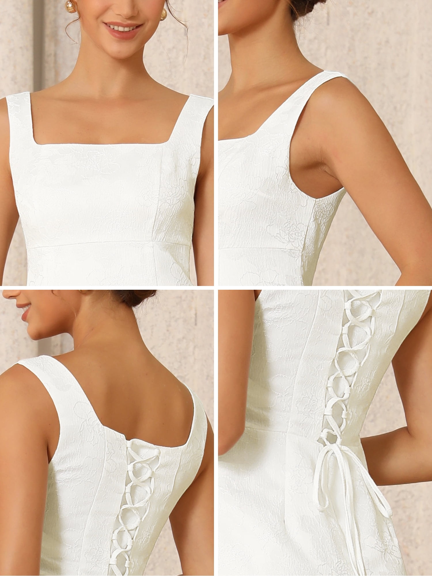DARING DIVA Women's Mini Dress with Jacquard Embroidery for Special Occasions S White