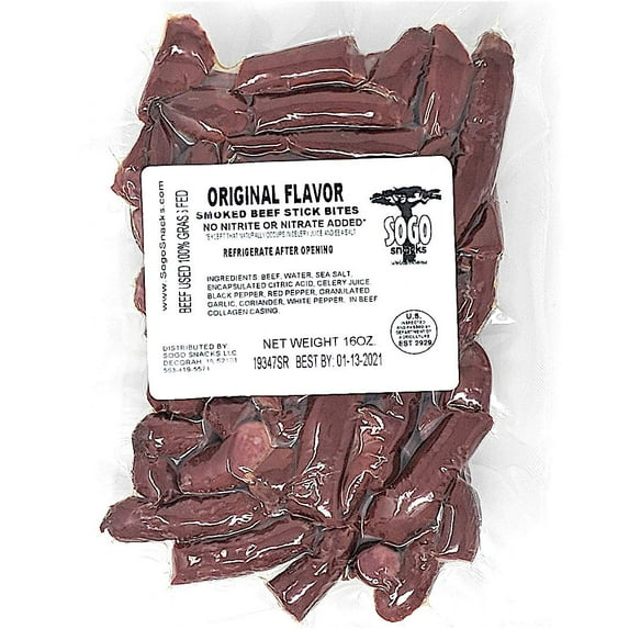 Original, Sogo Snacks, No Sugar, 100% Grass-fed & finished, Non-GMO Beef Bites. No Added Nitrates, Gluten, Soy, Dairy, Nuts, Eggs, or MSG. Keto & Paleo Friendly (Original, 16-oz Beef Bites, 2-Count)