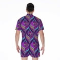 thumbnail image 2 of Purple Bohemian Peacock Feather Short Sleeve Men'S Rompers Casual Summer Jumpsuits Outfit, 2 of 4