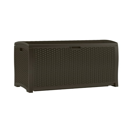 Suncast 99 Gallon Outdoor Resin Wicker Deck Storage Box, Java Brown