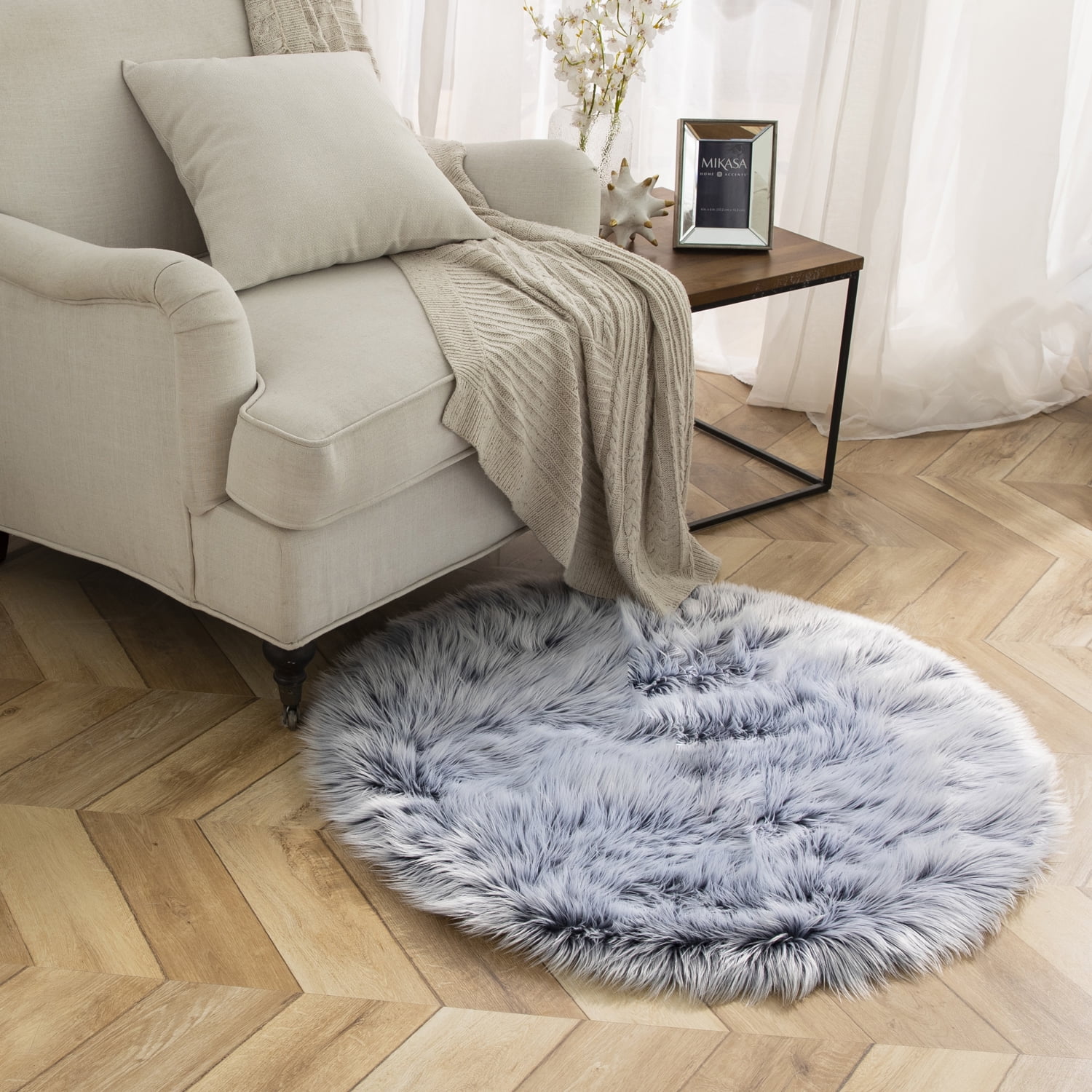 Deluxe Soft Faux Sheepskin Fur Series Decorative Indoor Area Rug, 3 x 3