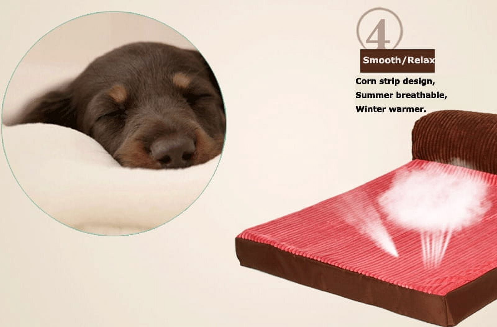 INTBUYING Brown Large Dog Bed with Headrest Edition High Density Thick Foam Pads Large 47.24"*35.4"