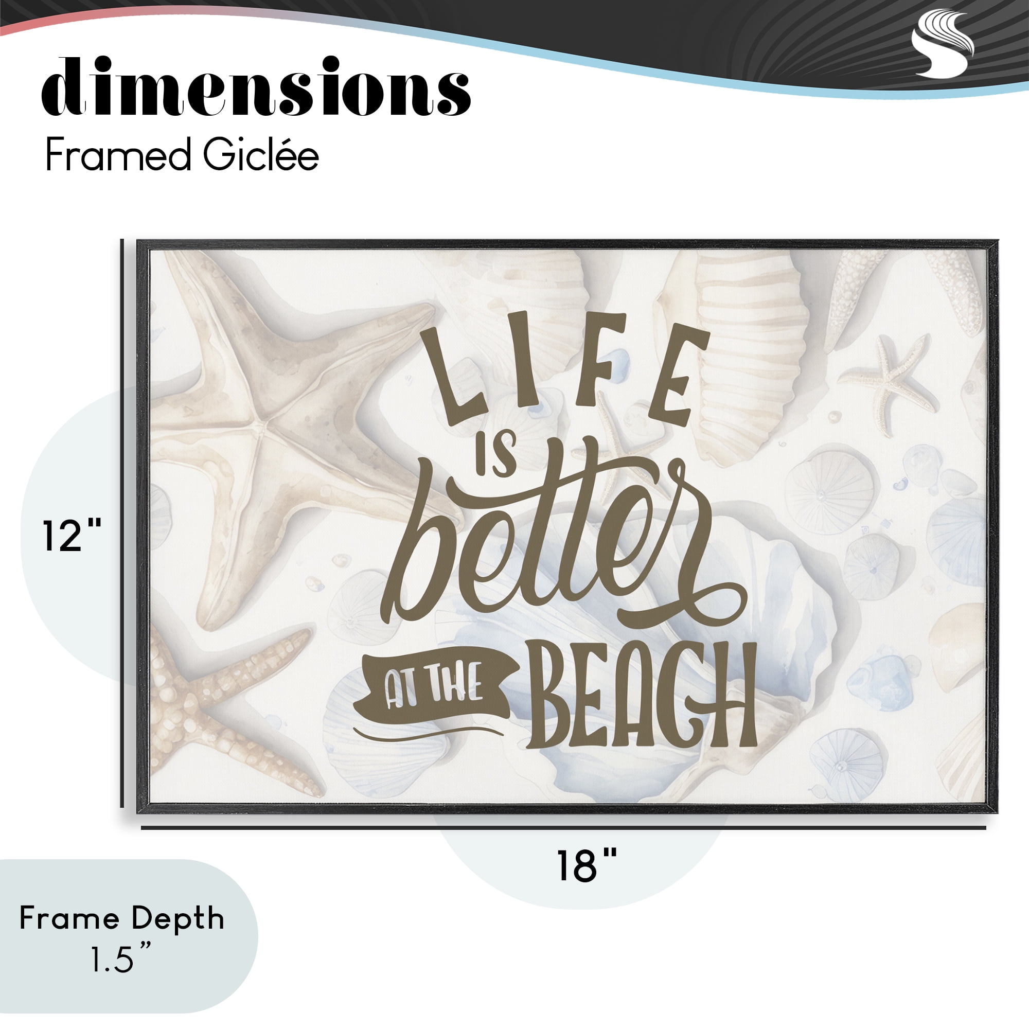 Stupell Industries Better At Beach Seashells Black Framed Giclee Art, design by Kim Allen