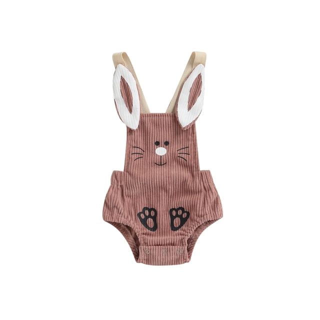 Gupgi Combinaison Bébé Été Pâques Dos Nu Dessin Animé Rabbit Bouton Velours Côtelé