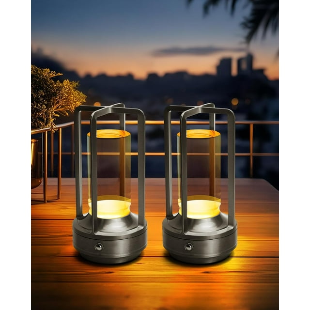 Ensemble de 2 Lampes de Table Sans Fil, Lampes de Bureau à DEL Rechargeables à Batterie avec 3 Couleurs à Gradation Continue, Petite Lumière Portable pour Patio Extérieur, Bar, Restaurants, Chambre, Table de Chevet ()