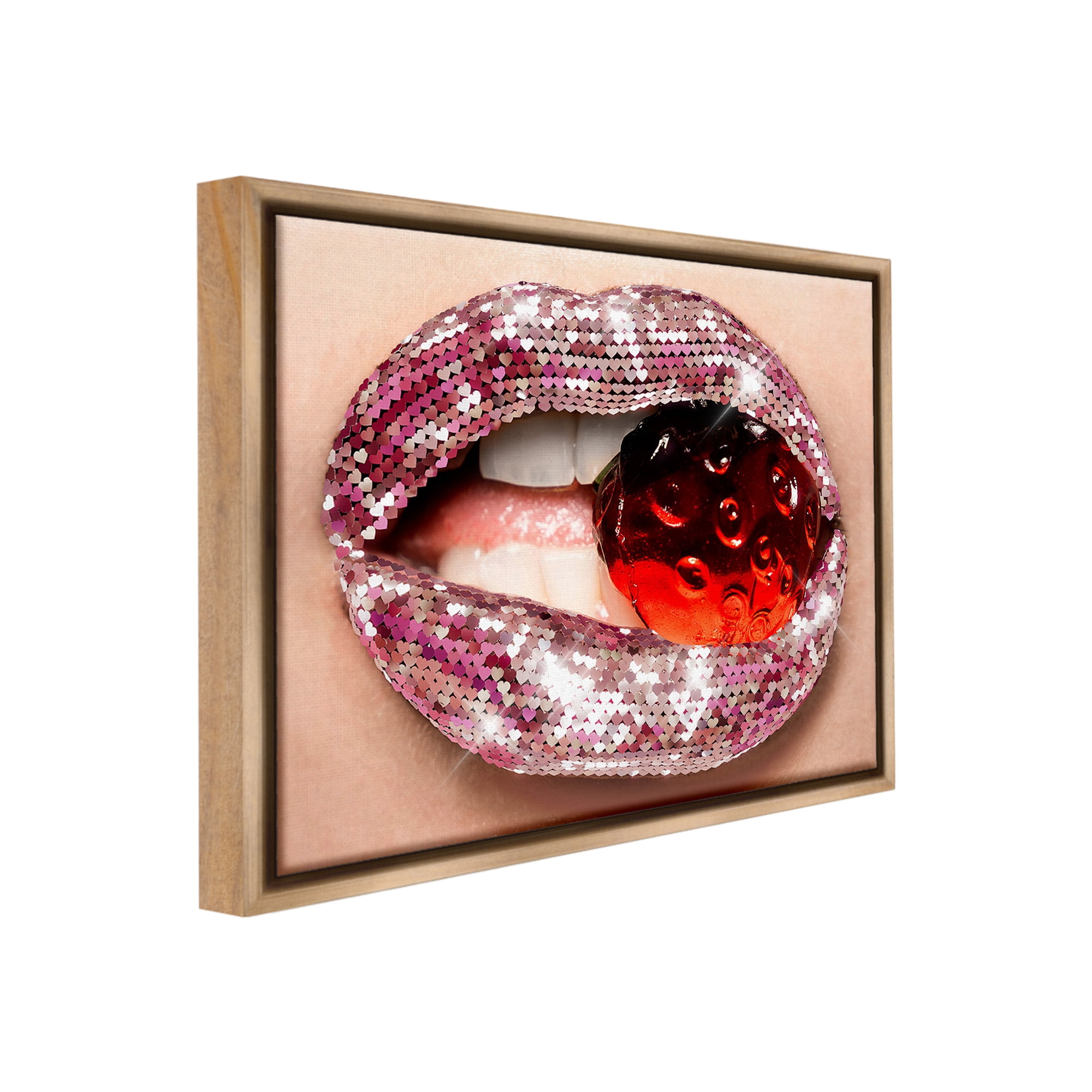 Stupell Industries Glam Biting Candy Novelty Painting Brown Floater Framed Canvas Art Print Wall Art, 31 x 25