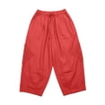 thumbnail image 4 of Conairie Women Linen Pants Straight Leg Elastic Waisted Casual Harem Pants With Drawstring Vacation Palazzo Trousers Outfits With Pockets Red M, 4 of 4