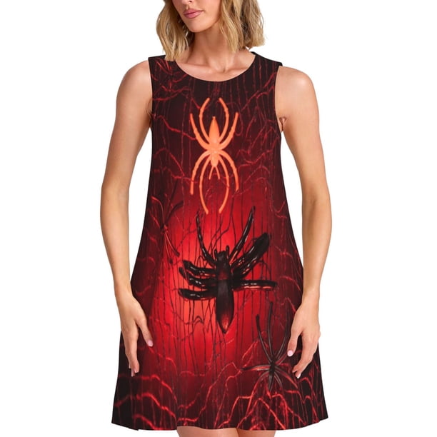 Disketp Black Spider Web With Spiders para Vestido sin Mangas para Mujeres, Vestidos de Verano para Mujeres, Casual y Holgado para la Playa