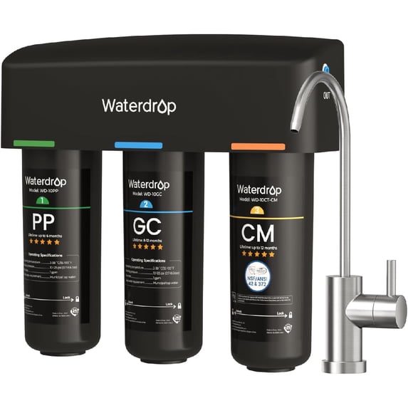 Restored Waterdrop TSB-CM Under Sink Water Filter System Reduce Chloramine, Chlorine for CA, FL and Washington, D.C., Under Sink Water Filtration System with Brushed Nickel Faucet (Refurbished)