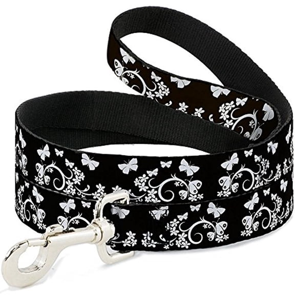 buckle-down pet leash - butterfly garden black white