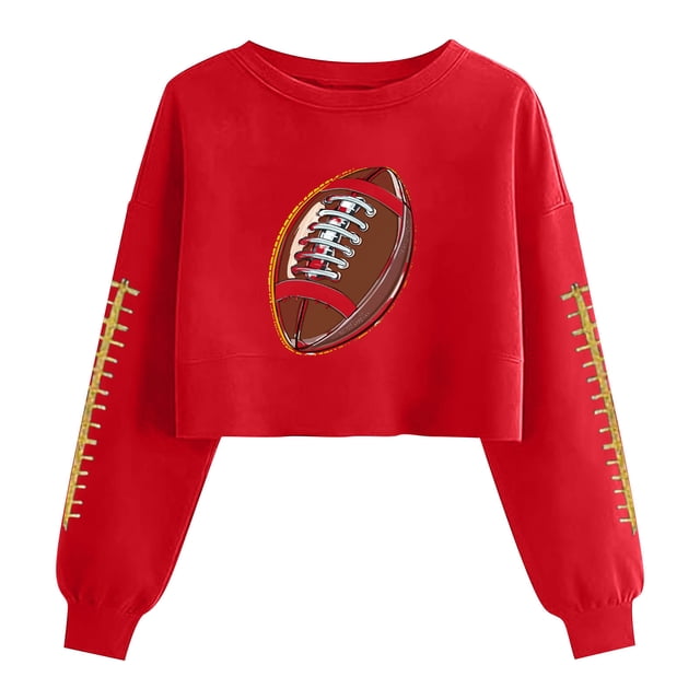 RXMEKW Chandail à Capuchon à Enfiler à Imprimé de Baseball pour Femmes, T-Shirt à Manches Longues Coupe Ample, Haut Décontracté à Col Rond pour le Sport et le Quotidien