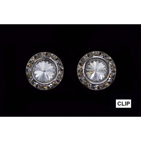 #12535 11mm Rondel with Rivoli Button Earrings - Clip