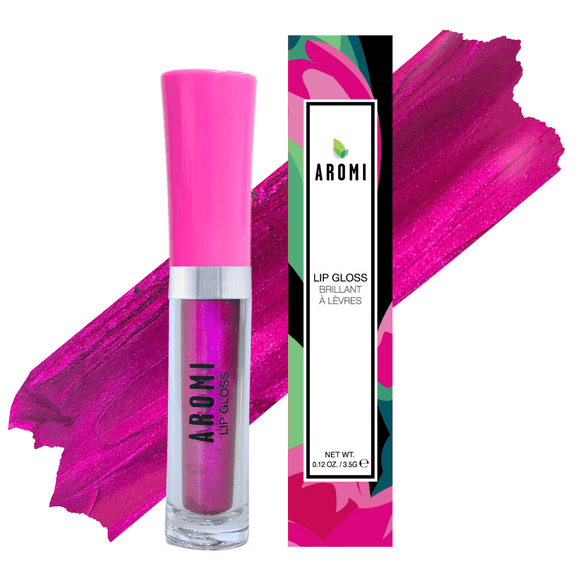 Aromi Fuchsia Lip Gloss | Highly Pigmented Magenta Pink Lip Color, Glossy Finish, Shimmery, High-Shine (Fab Fuchsian)