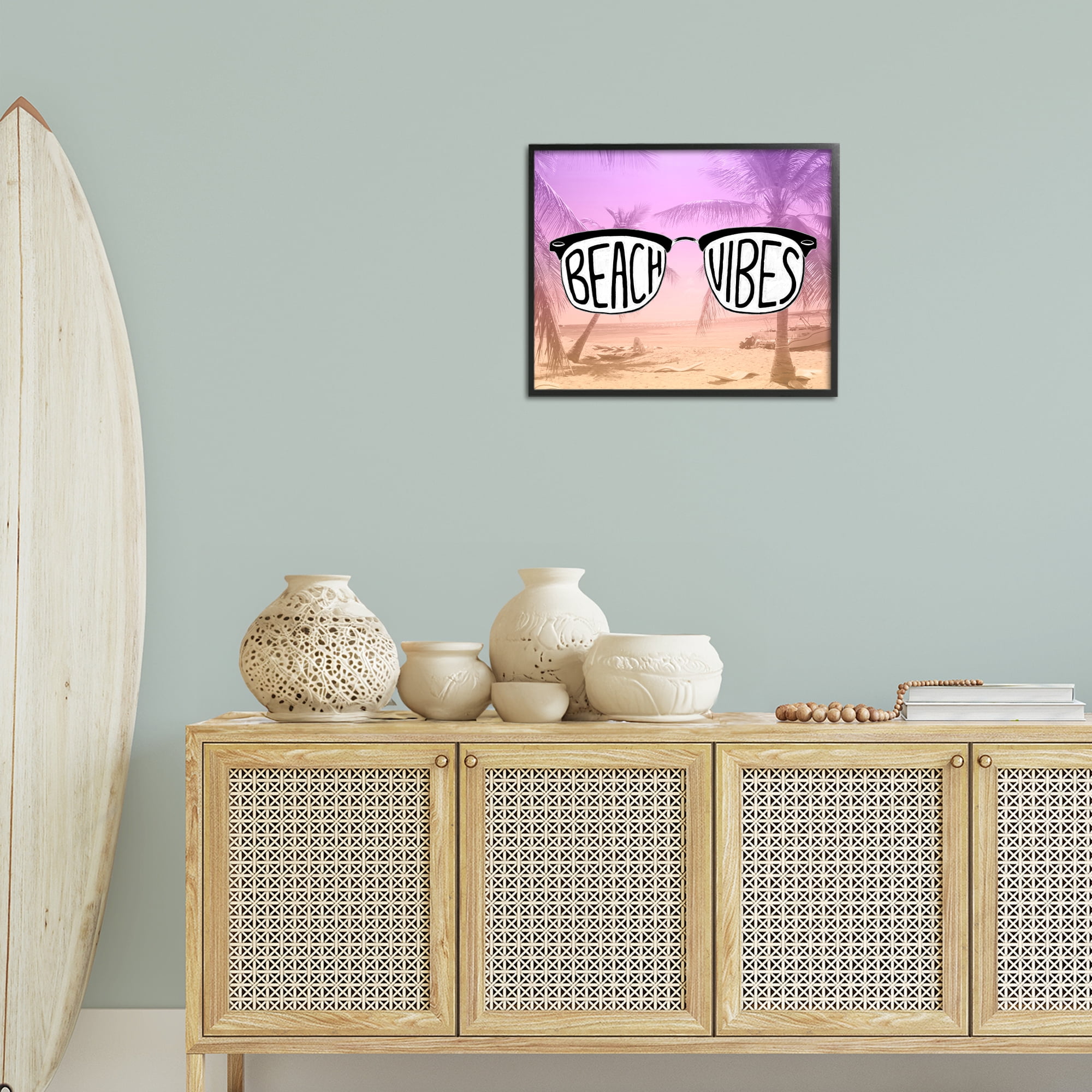 Stupell Industries Tropical Beach Vibes Typography Painting Black Framed Art Print Wall Art, 20 x 16