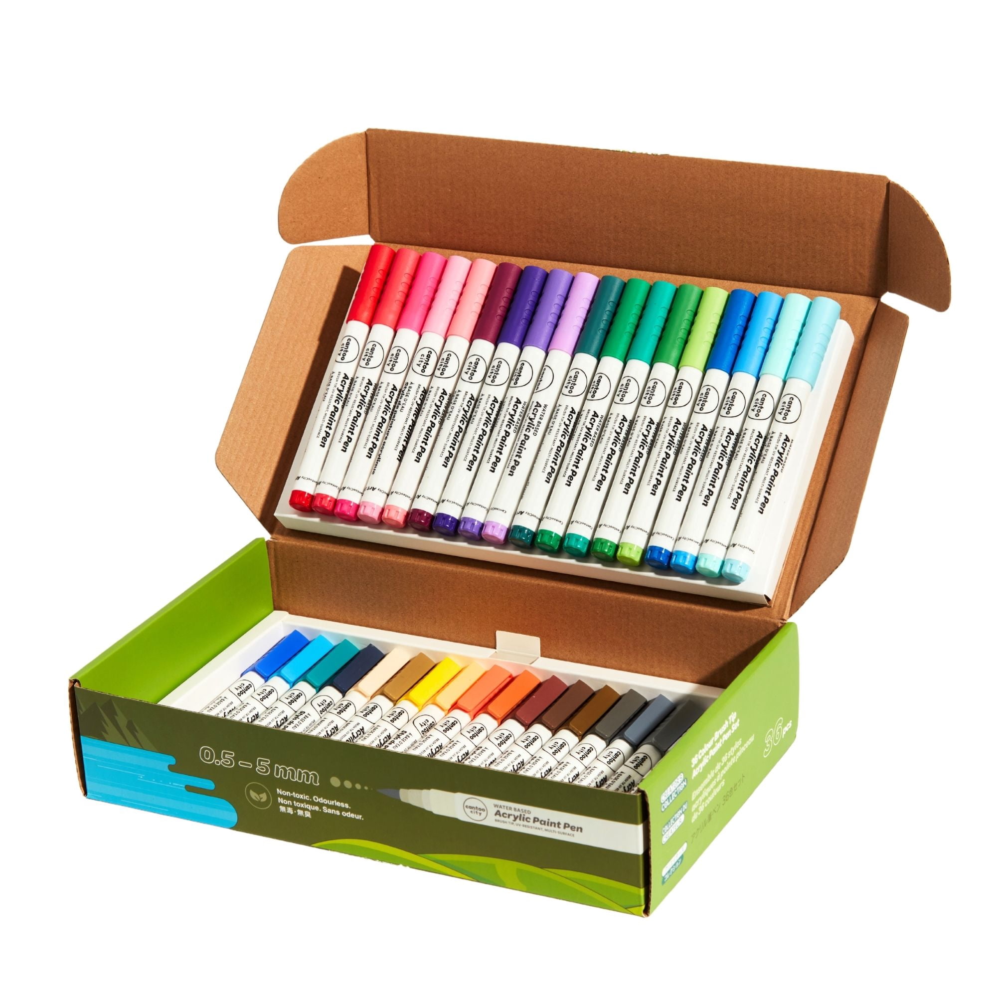 Cantoo City 36-Color Acrylic Paint Markers Set – Vibrant Multi Color Paint Pens For Precision Painting On Multiple Surfaces For Paper, Canvas, Rock, Glass, Wood
