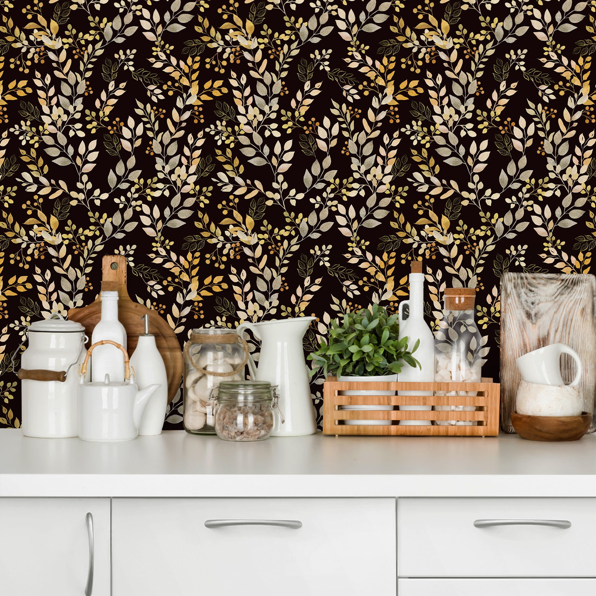 UMIGGEE Floral Wallpaper Peel and Stick Black Wallpaper Self Adhesive Flower Wall Paper Contact Paper 17.7" x 118" Home Decor Wall Covering Old Furniture
