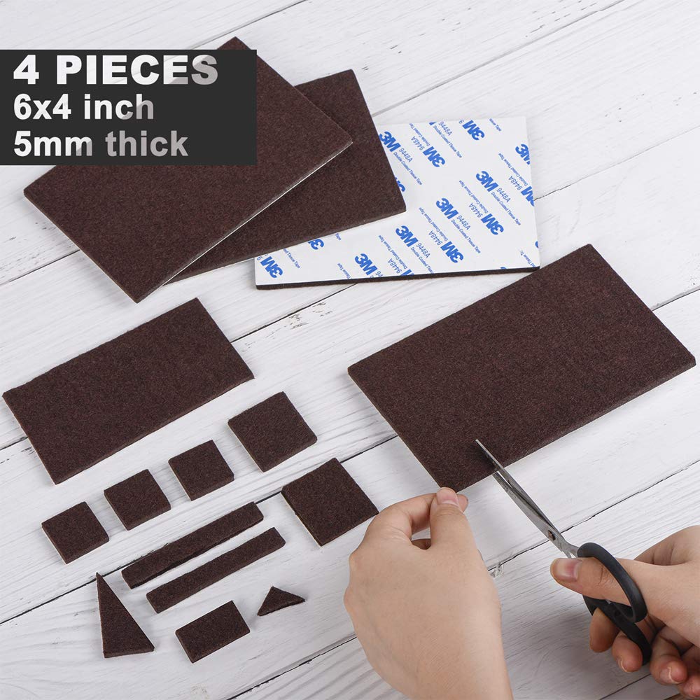 Large Felt Furniture Pads Set of 4 Cut Furniture Felt Pads Sheets Brown Self Adhesive Anti Scratch 5mm Thick Floor Protector for Hardwood Floorfor Hardwood Floor,114.3mm*152.4mm