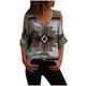 thumbnail image 1 of Camiseta de manga corta con cuello en V y hombros descubiertos con estampado retro para mujer Pompotops hkajfhjk458472, 1 of 5