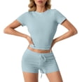 thumbnail image 2 of Short Sets for Women Slim Fit Short Sleeve Crewneck Crop T Shirt and Shorts 2 Piece Matching Set Womens Lounge Set, 2 of 7