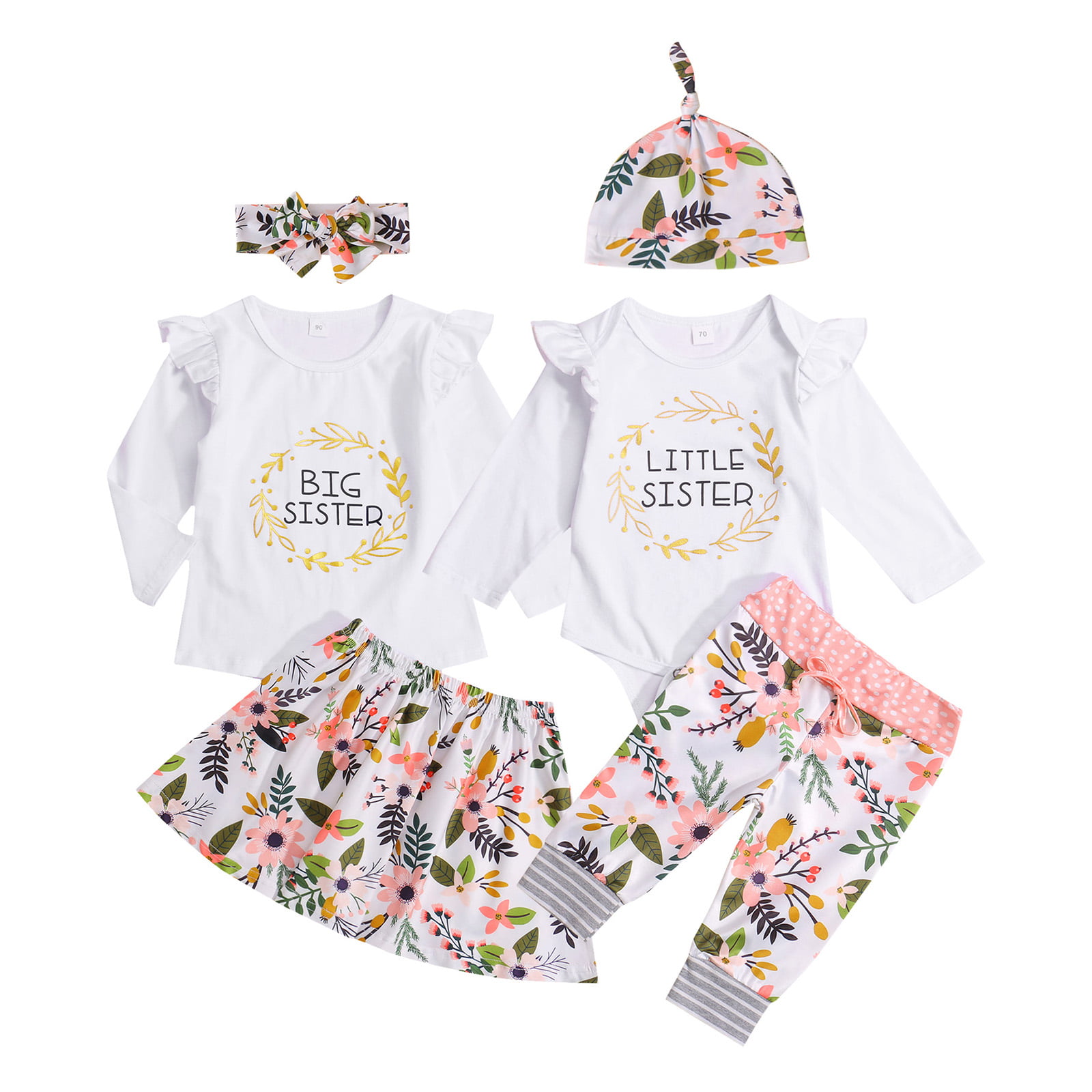 Matching Clothes Big Sister T-shirt Little Sister Romper+Long Pants Outfits Set 