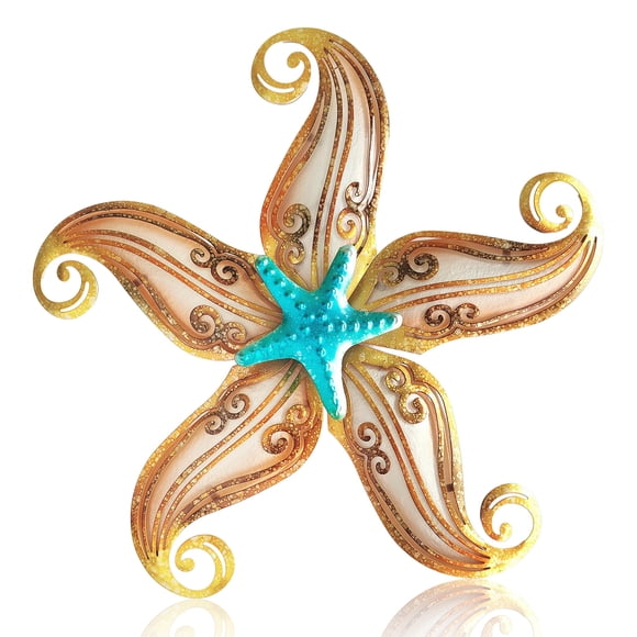 Decoración de pared con forma de estrella de mar de metal POXOHO, 30 cm, arte náutico