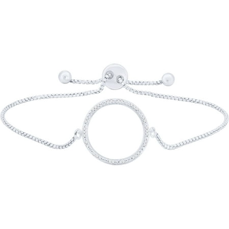 Round Natural Diamond Sterling Silver Women's Circle-Shape Bolo Fashion Bracelet