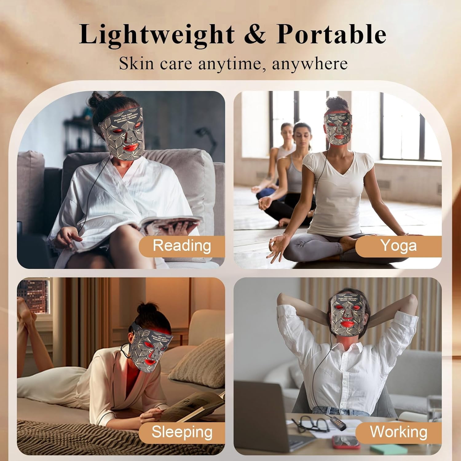 Red Light Therapy for Face,7 Modes LED Face Mask Light Therapy 850nm Wavelength Penetrates Deeply Into the Skin,With a Remote control Handle,Eye Mask,Timing Function for Skin Care at Home,Travel