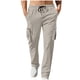 thumbnail image 1 of Pantalones largos para hombre, lisos, a la moda, informales, con múltiples bolsillos, cintura elástica, pantalones largos, pantalones de algodón para hombre, 1 of 7