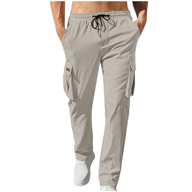 Pantalones largos para hombre, lisos, a la moda, informales, con múltiples bolsillos, cintura elástica, pantalones largos, pantalones de algodón para hombre