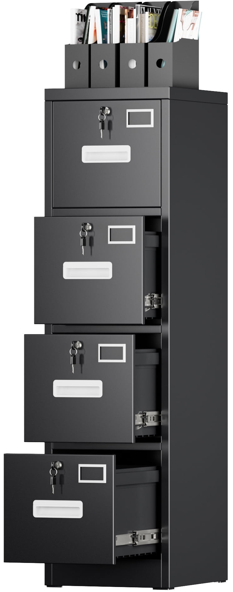 HUAXRON 4 Drawer Locking Metal Vertical File Cabinet with 4 Individual Locks and Hanging Folders for Office, School, Home, Assemble Required (Black)