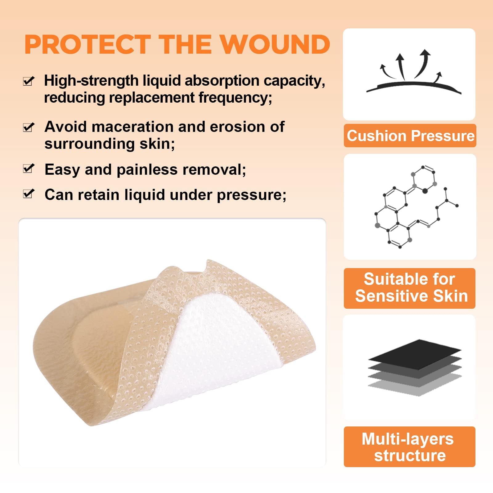 Carbou Wound Dressing Sacrum Silicone Foam Dressing with Adhesive Border, 6''x7'' Waterproof Sacral Pad for Sacrum,Butt Bed Sore,Pressure Ulcer,High Absorbent Wound Care Bandages,5 Pack