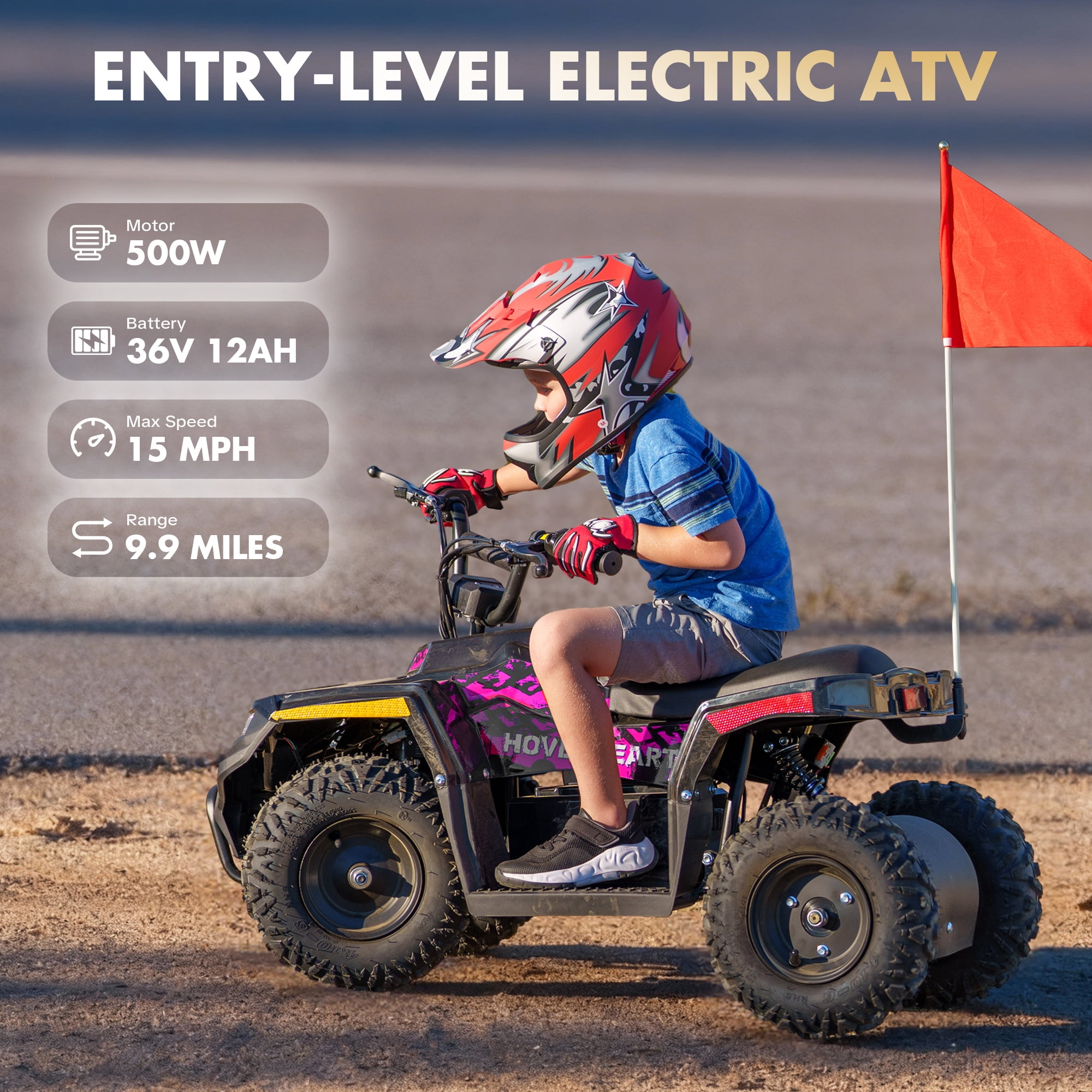 HOVER HEART Electric Dirt Quad, 36V 500W 4-Wheeler, Dual Suspensions, Age 13+