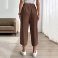 thumbnail image 6 of Miluxas Womens Comfortable Lightweight Wide Leg Trousers Pull on Elastic Waist Cropped Pants with Pockets for Business Casual Brown, 6 of 8