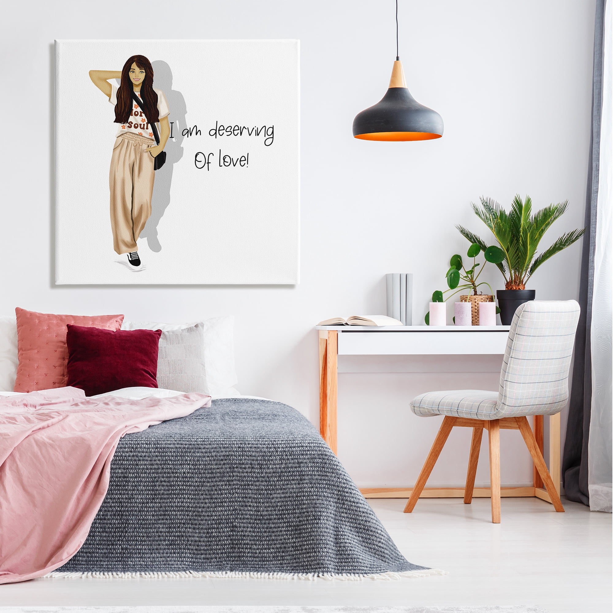 Stupell Industries Deserving of Love Girl Inspirational Painting Gallery Wrapped Canvas Art Print Wall Art, 36 x 36