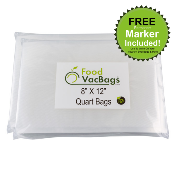 100 Quart Sized 8" x 12" FoodVacbags Vacuum Sealer Bags, Foodsaver