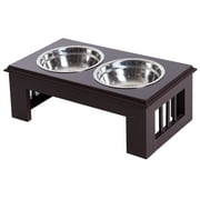 PawHut 17" Durable Wooden Dog Pet Feeding Station with 2 Included Food Bowls & a Non-Slip Base, Espresso