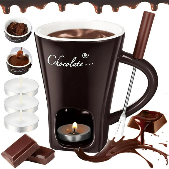 Chocolate Fondue Mug Set with Fork, 2026 Upgrade Personal Chocolate Melting Cup, Mini Ceramic Melting Mugs for Chocolate Cheese & Desserts, Ideal Gift for Date Nights Birthdays Anniversary