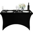 thumbnail image 2 of 6 Pack Spandex Table Cover for 4FT Table Universal Fitted Stretch Tablecloth for Party, Banquet, Wedding and Events-Black, 2 of 6