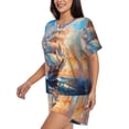 thumbnail image 2 of Fuzoiu Sailing Ship Ocean Sunset Print Women's Short-Sleeved Pajama Set,Lounge Sleepwear Set,Womens Pajama Sets 2 Piece,Button-Up Top and Shorts with Pockets-Large, 2 of 7