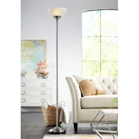 360 Lighting Modern Torchiere Floor Lamp Tall Satin Nickel Slim