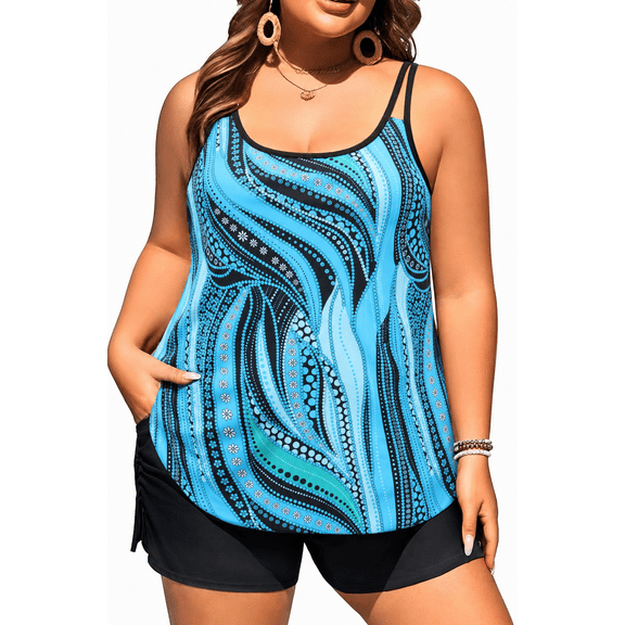 Plus Size Tankini Swimsuits for Women Tummy Control Bathing Suit with Boyshorts Two Piece Modest Swimwear Full Coverage