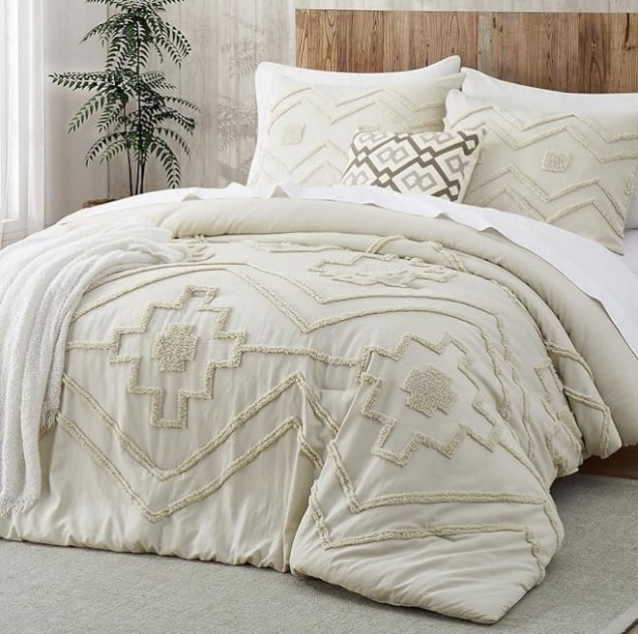 Pooja Handicrafts Beige Tufted Cotton Duvet Cover Set - 3-Piece, King