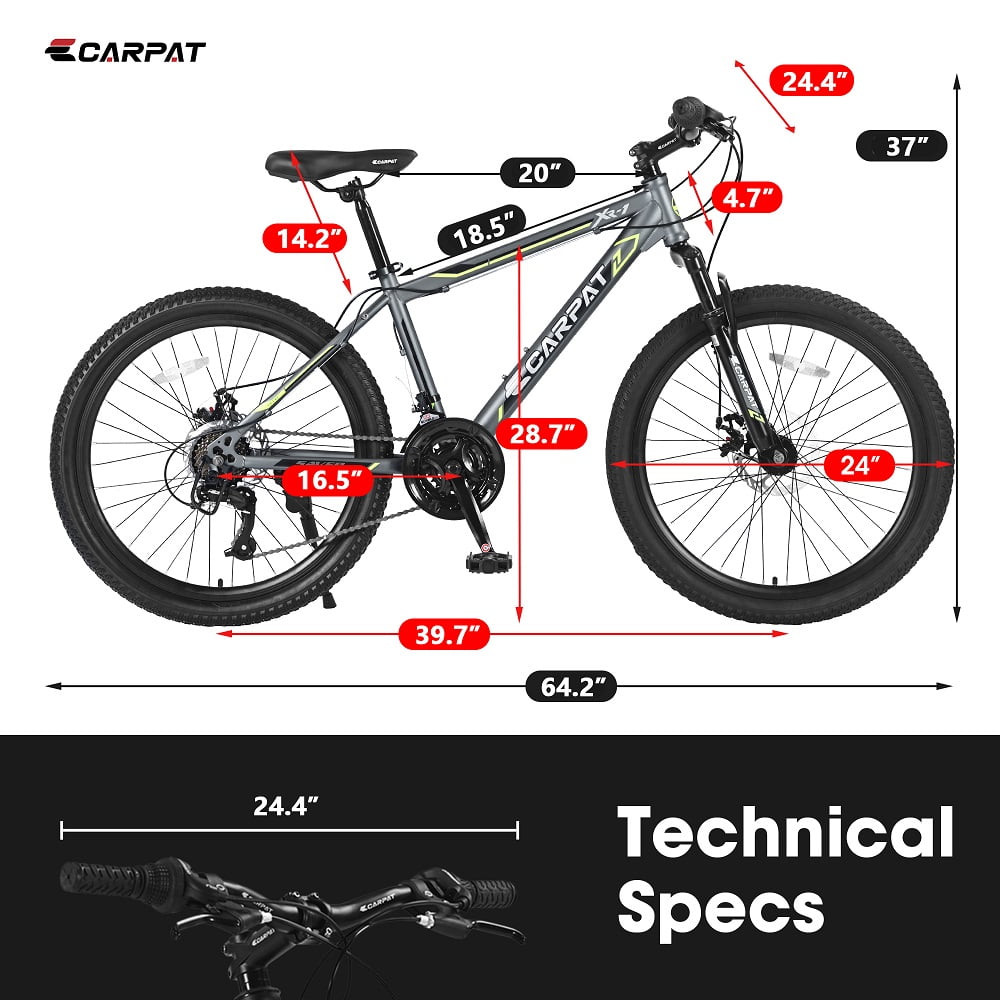 YDSM 24 Inch Mountain Bike  Steel Frame, Shimano 21 Speed Mountain Bicycle with Daul Disc Brakes and Front Suspension MTB   Gray