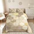 thumbnail image 2 of Manfei Hexagon Honeycomb Queen Comforter Set, Marble Comforter Sets Queen, Beige Gold, Reversible 3pcs, 1 Comforter and 2 Pillowcases, 2 of 6