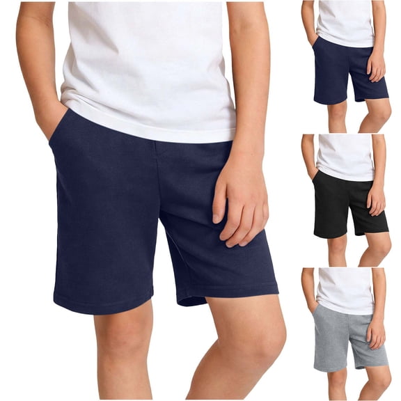 Umfun Boys Solid Color Elastic Waist Shorts Medium and Large Sizes Summer Casual Pants Age 6-16 Years