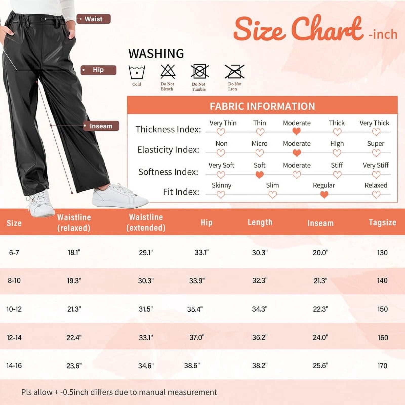 Rolanko Girls Faux Leather Pants Straight Wide Leg Streetwear Trousers with Pockets Kids Pants 4-14 Years