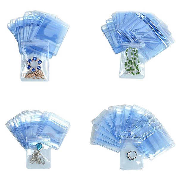 Paquete de 100 (tamaño utilizable de 1,49x1,89 pulgadas) Pvc transparente con cierre de cremallera, envoltura de joyería, bolsa de polietileno antioxidante, joyería resellable, ani