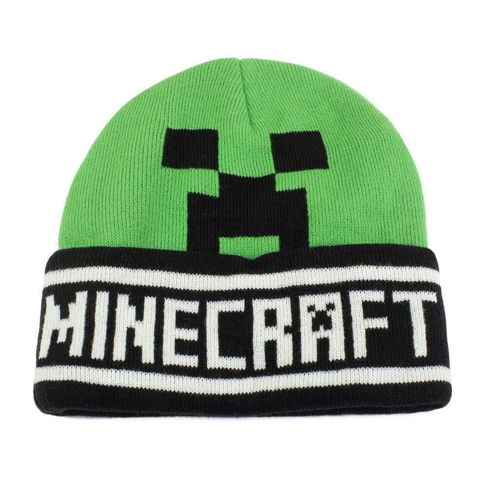 Minecraft Creeper Face Green Knitted Beanie Hat