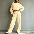 thumbnail image 6 of Sweatsuits Women 2 Piece Outfit 2026 Solid Drawstring Wide Leg Sweatpants Crew Neck Long Sleeve Cropped Tracksuit S, 6 of 6