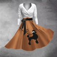 thumbnail image 2 of Robes Femmes Dame 1950 Caniche Manches Courtes Col en V Mode Longues Longueurs Grande Taille Robe Café L, 2 of 4